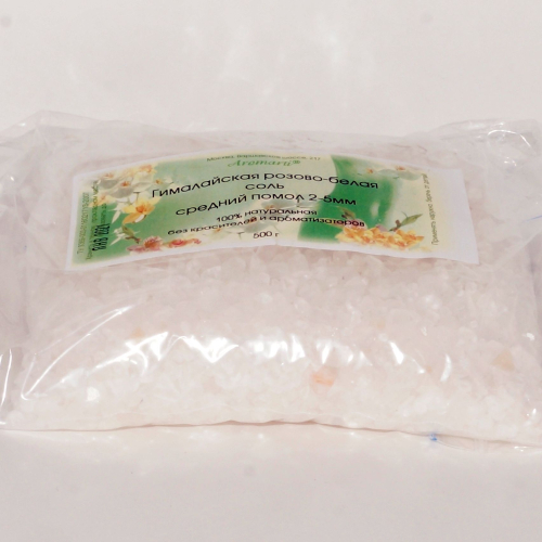 Гималайская розово-белая соль средний помол 2-5мм (500г)